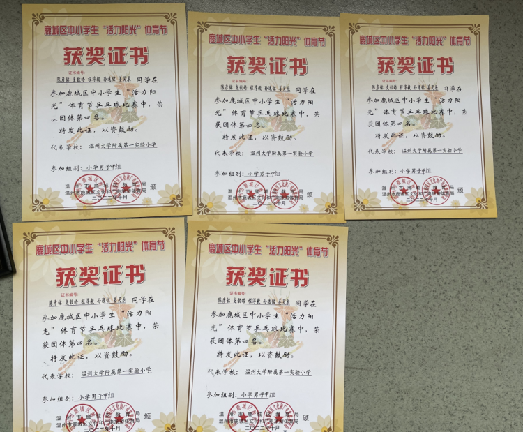 喜报：热烈祝贺我校在鹿城区中小学乒乓球比赛中取得优异成绩